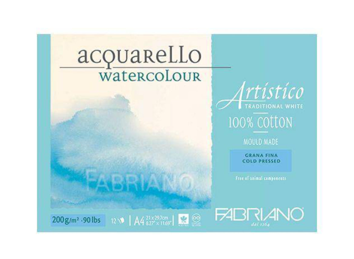 Fabriano Artistico Watercolour Pad 12 100% cotton Sheets 200gsm - Rough