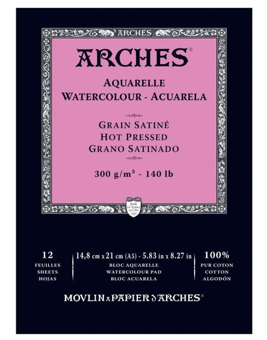 Arches Watercolour Hot Press 300gsm A5 Pad 12 Sheets