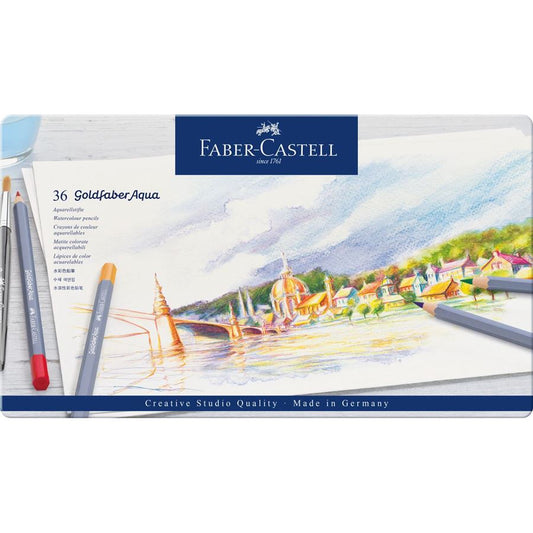 Faber Castell Goldfaber Aqua Watercolour Pencils, Assorted – Tin of 36